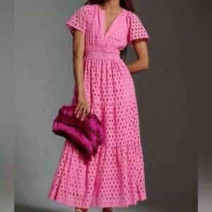 Anthropologie Somerset Maxi Dress in pink eyelet, size XL